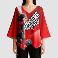 Personalized Austria Football Unsere Burschen Kimono Sleeve Blouse Eagle Mascot Patriotic Wave Grunge