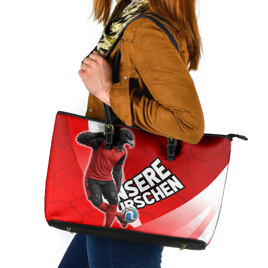 Austria Football Unsere Burschen Leather Tote Bag Eagle Mascot Patriotic Wave Grunge