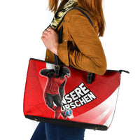 Austria Football Unsere Burschen Leather Tote Bag Eagle Mascot Patriotic Wave Grunge