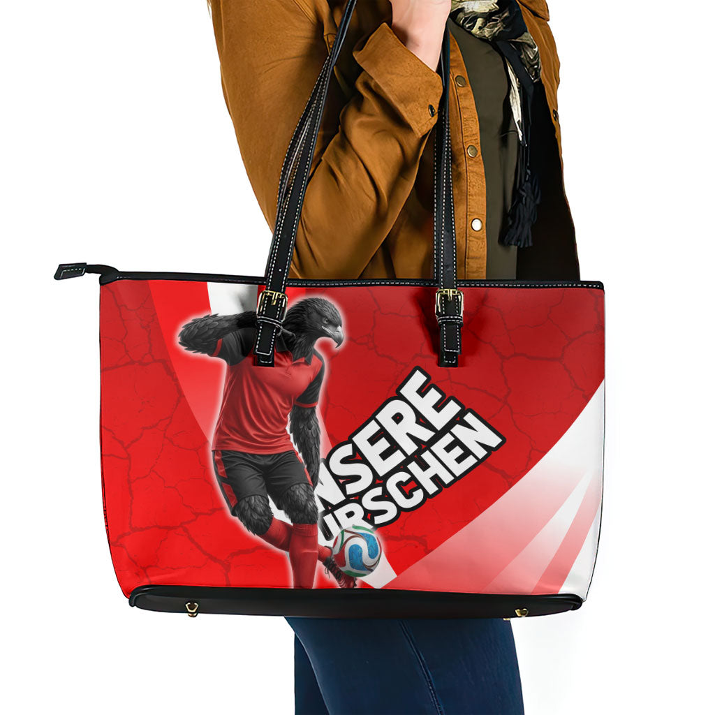 Austria Football Unsere Burschen Leather Tote Bag Eagle Mascot Patriotic Wave Grunge