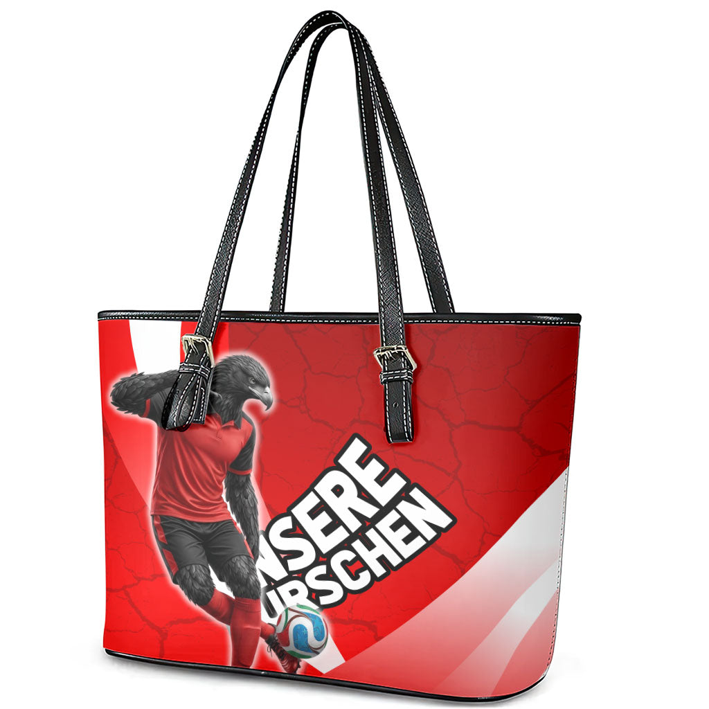 Austria Football Unsere Burschen Leather Tote Bag Eagle Mascot Patriotic Wave Grunge