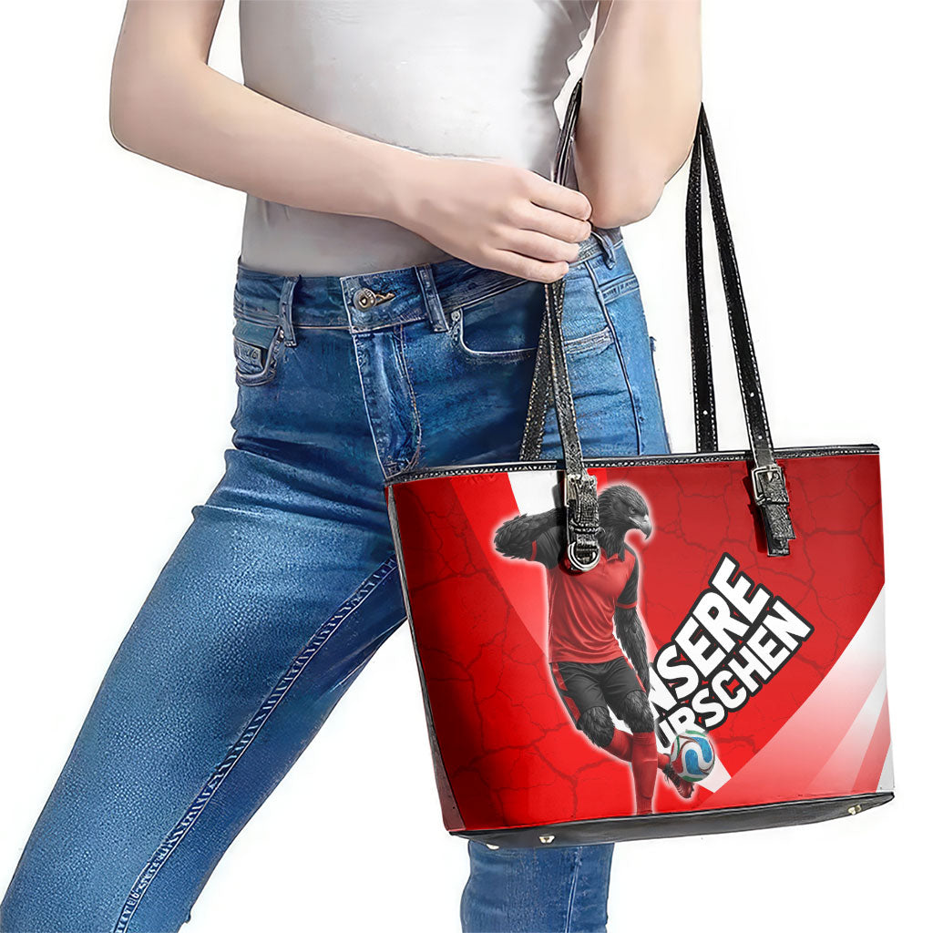 Austria Football Unsere Burschen Leather Tote Bag Eagle Mascot Patriotic Wave Grunge