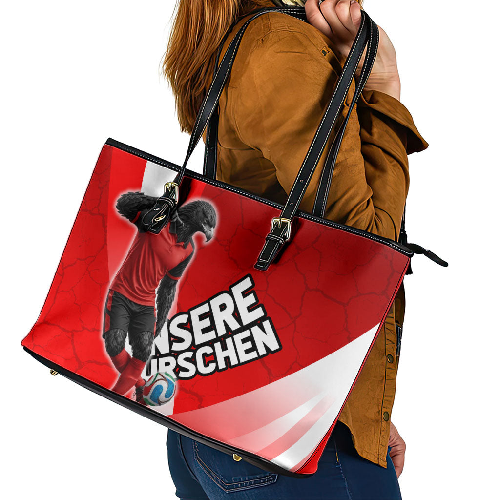 Austria Football Unsere Burschen Leather Tote Bag Eagle Mascot Patriotic Wave Grunge
