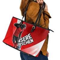 Austria Football Unsere Burschen Leather Tote Bag Eagle Mascot Patriotic Wave Grunge
