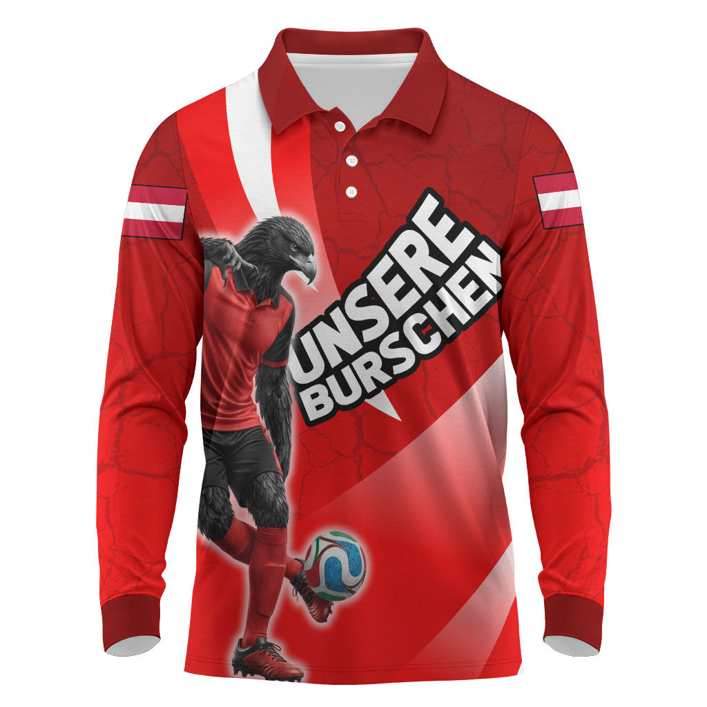 Personalized Austria Football Unsere Burschen Long Sleeve Polo Shirt Eagle Mascot Patriotic Wave Grunge