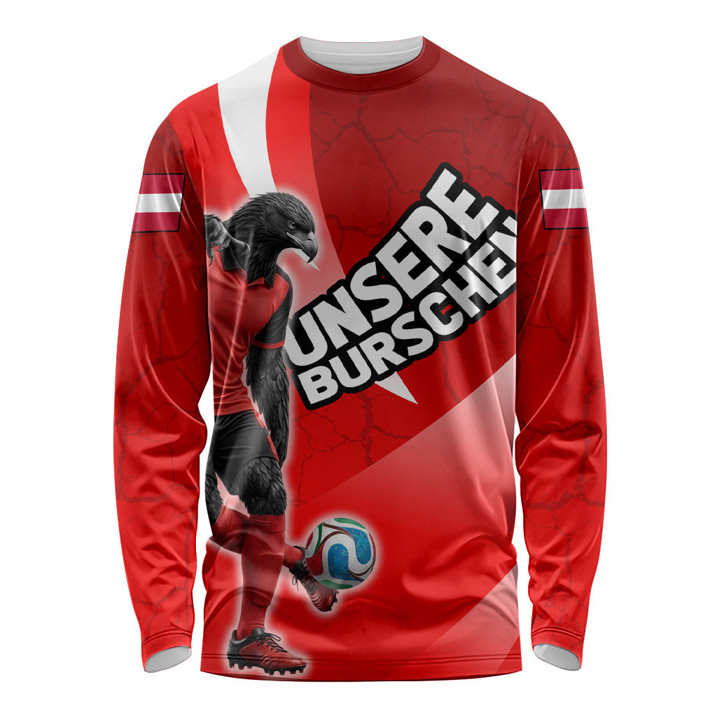 Personalized Austria Football Unsere Burschen Long Sleeve Shirt Eagle Mascot Patriotic Wave Grunge