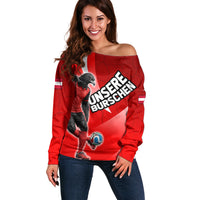 Personalized Austria Football Unsere Burschen Off Shoulder Sweater Eagle Mascot Patriotic Wave Grunge