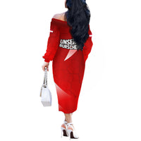 Austria Football Unsere Burschen Off The Shoulder Long Sleeve Dress Eagle Mascot Patriotic Wave Grunge