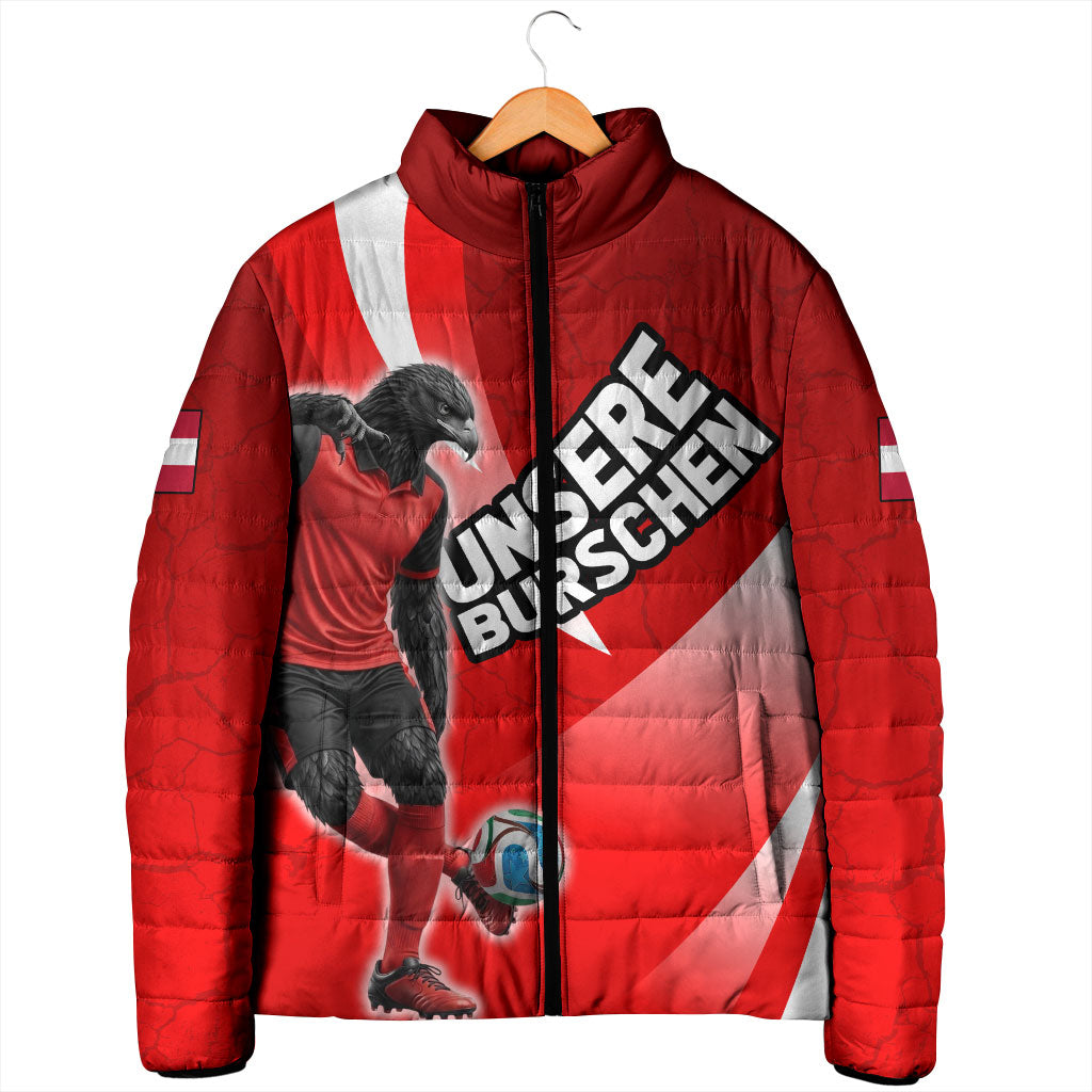 Personalized Austria Football Unsere Burschen Padded Jacket Eagle Mascot Patriotic Wave Grunge