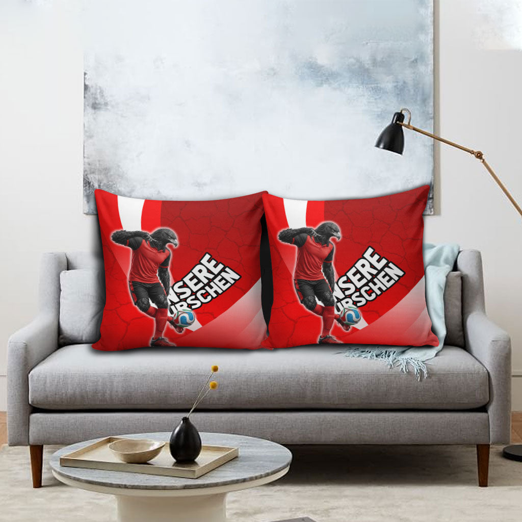 Austria Football Unsere Burschen Pillow Cover Eagle Mascot Patriotic Wave Grunge