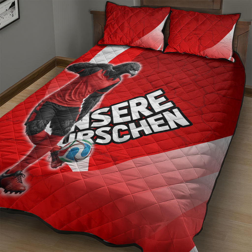 Austria Football Unsere Burschen Quilt Bed Set Eagle Mascot Patriotic Wave Grunge