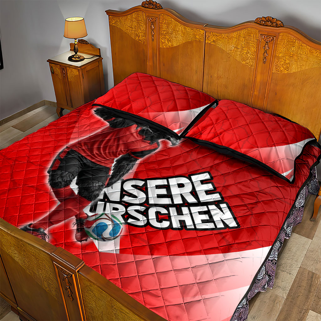 Austria Football Unsere Burschen Quilt Bed Set Eagle Mascot Patriotic Wave Grunge