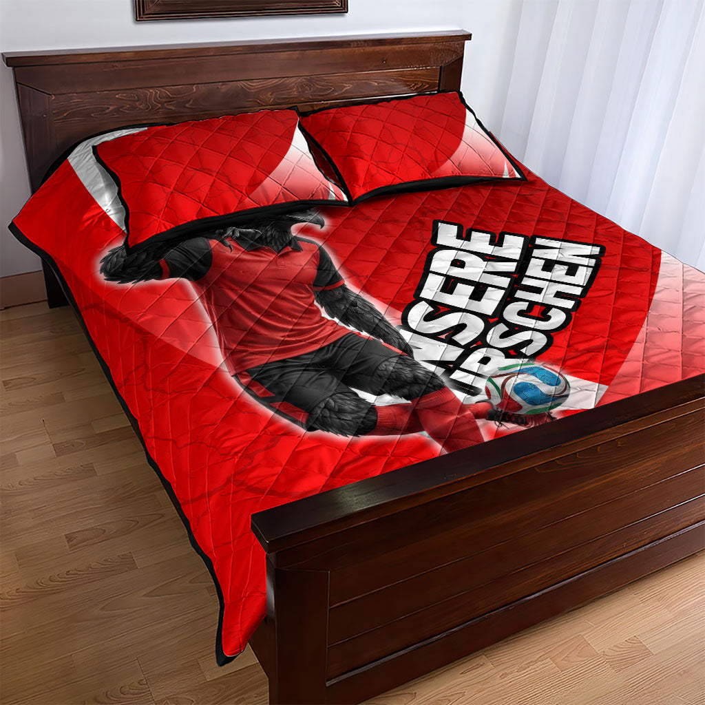 Austria Football Unsere Burschen Quilt Bed Set Eagle Mascot Patriotic Wave Grunge