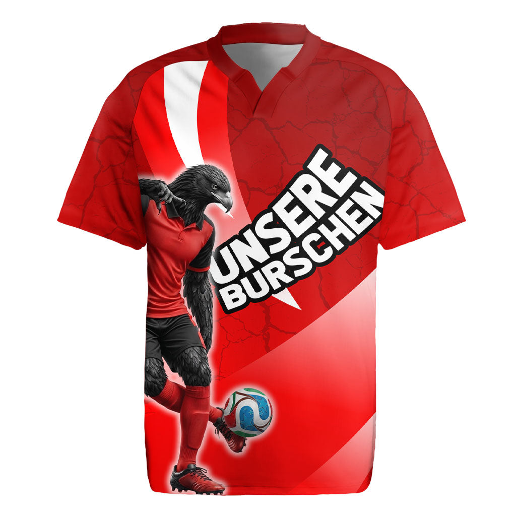 Personalized Austria Football Unsere Burschen Rugby Jersey Eagle Mascot Patriotic Wave Grunge