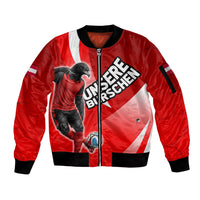Personalized Austria Football Unsere Burschen Sleeve Zip Bomber Jacket Eagle Mascot Patriotic Wave Grunge