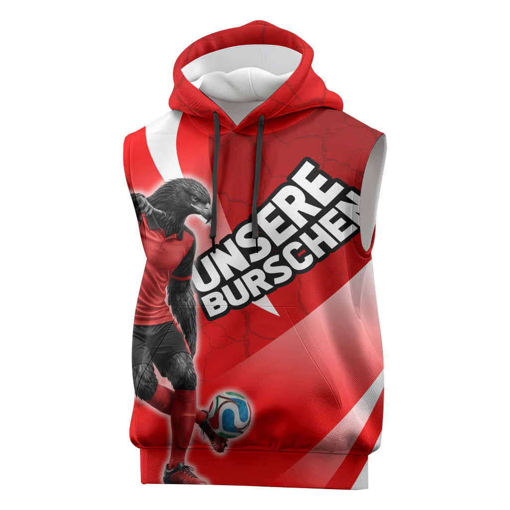 Personalized Austria Football Unsere Burschen Sleeveless Hoodie Eagle Mascot Patriotic Wave Grunge