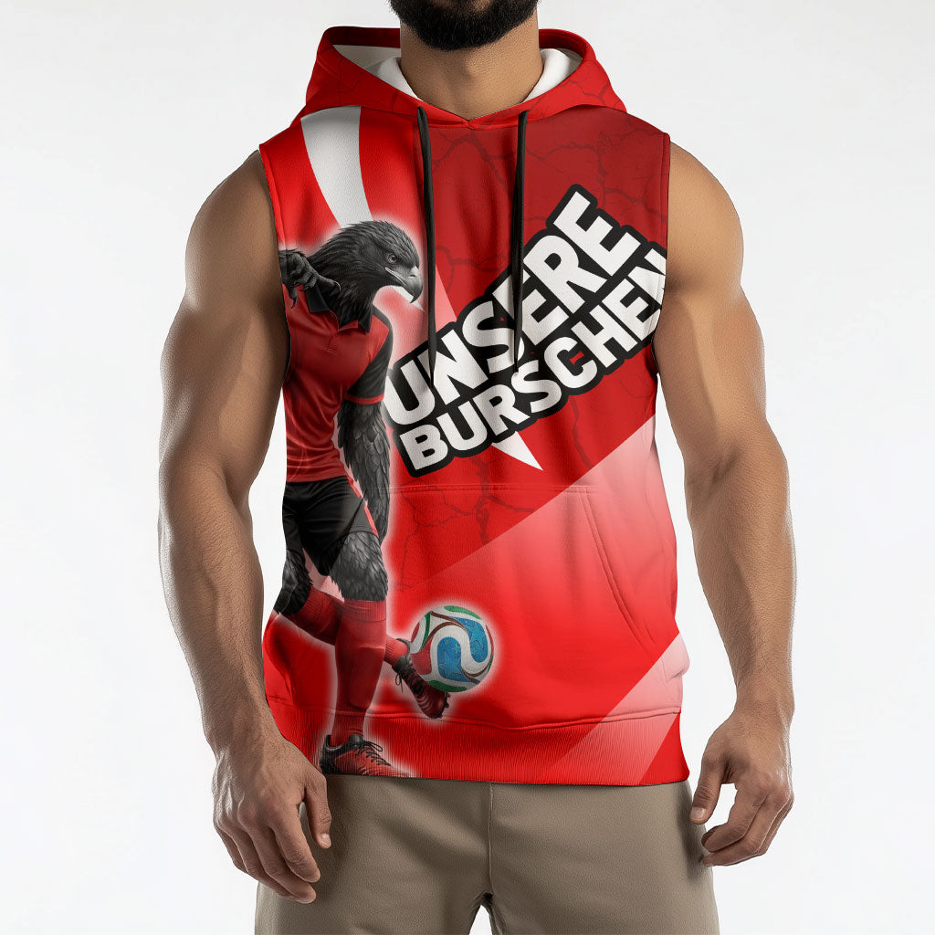 Personalized Austria Football Unsere Burschen Sleeveless Hoodie Eagle Mascot Patriotic Wave Grunge