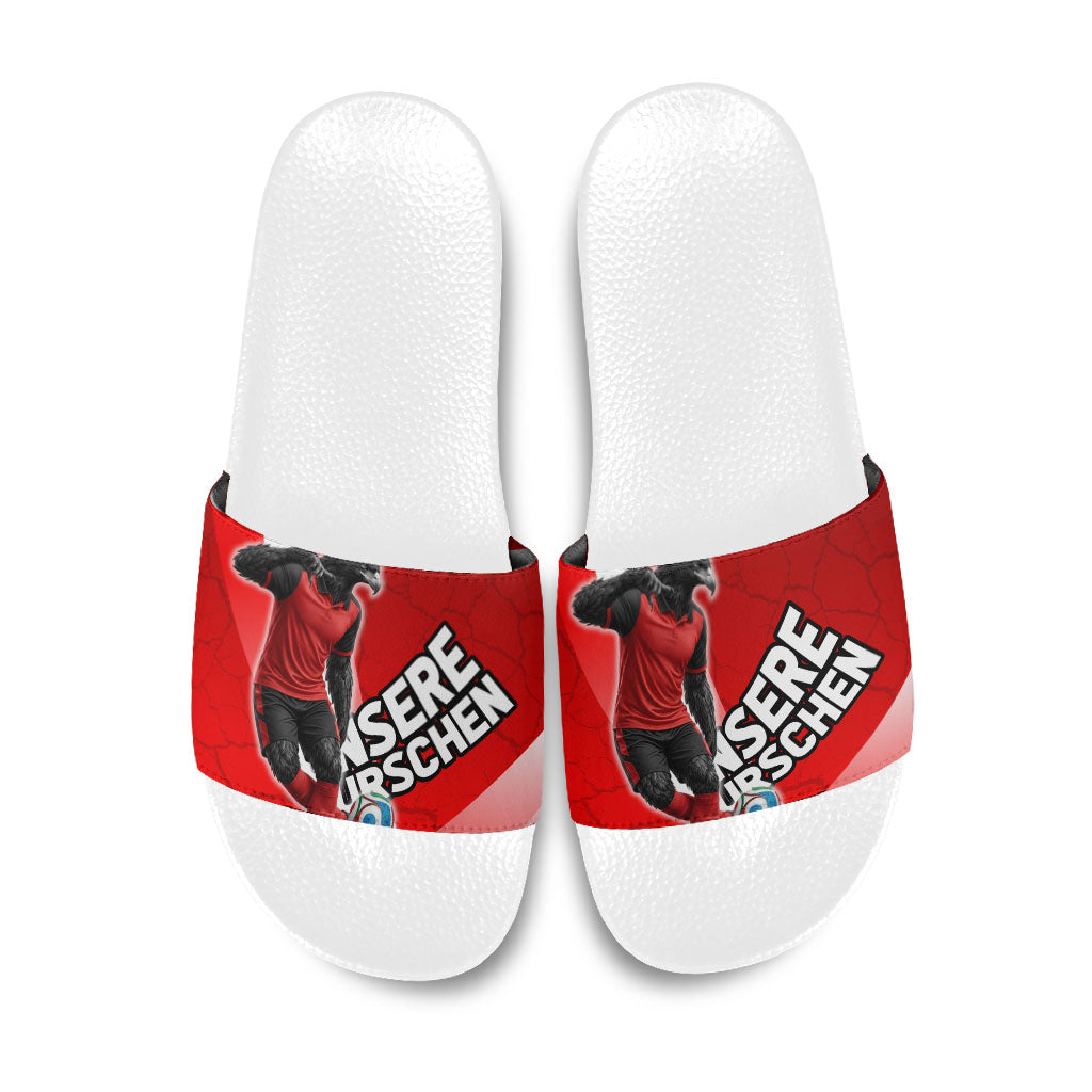 Austria Football Unsere Burschen Slide Sandals Eagle Mascot Patriotic Wave Grunge