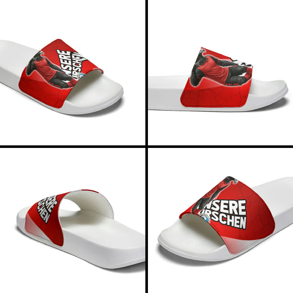 Austria Football Unsere Burschen Slide Sandals Eagle Mascot Patriotic Wave Grunge
