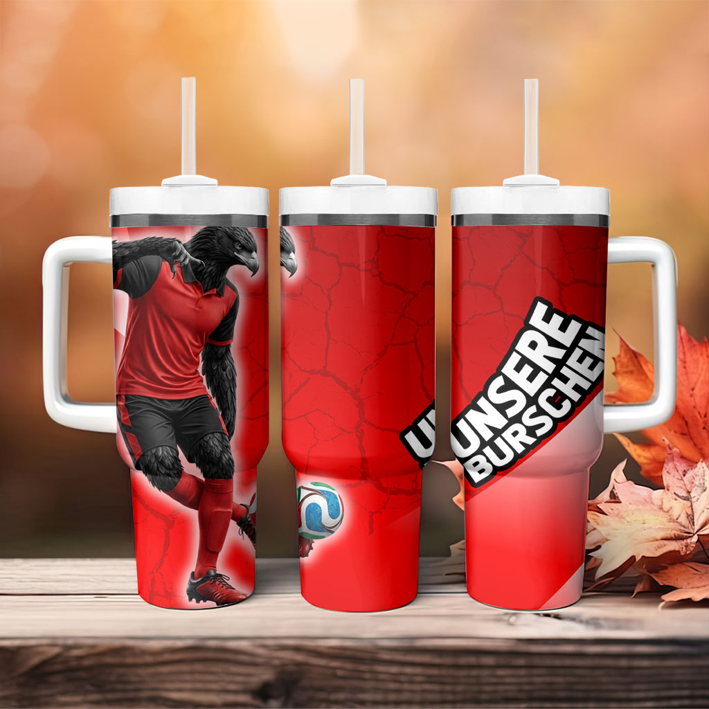 Austria Football Unsere Burschen Tumbler With Handle Eagle Mascot Patriotic Wave Grunge