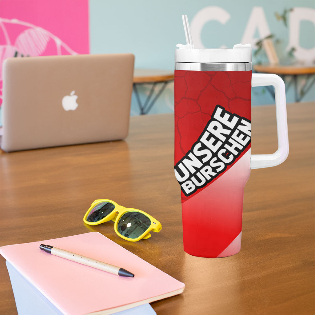 Austria Football Unsere Burschen Tumbler With Handle Eagle Mascot Patriotic Wave Grunge