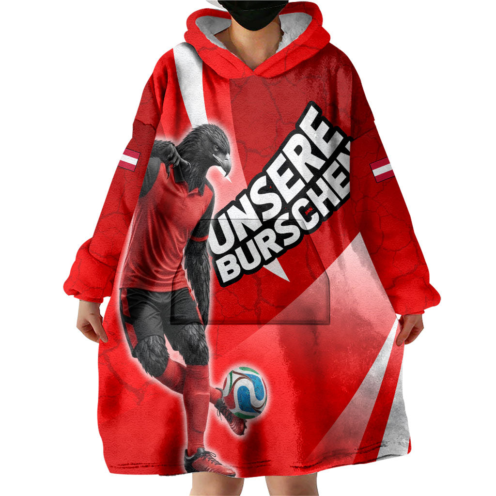Personalized Austria Football Unsere Burschen Wearable Blanket Hoodie Eagle Mascot Patriotic Wave Grunge