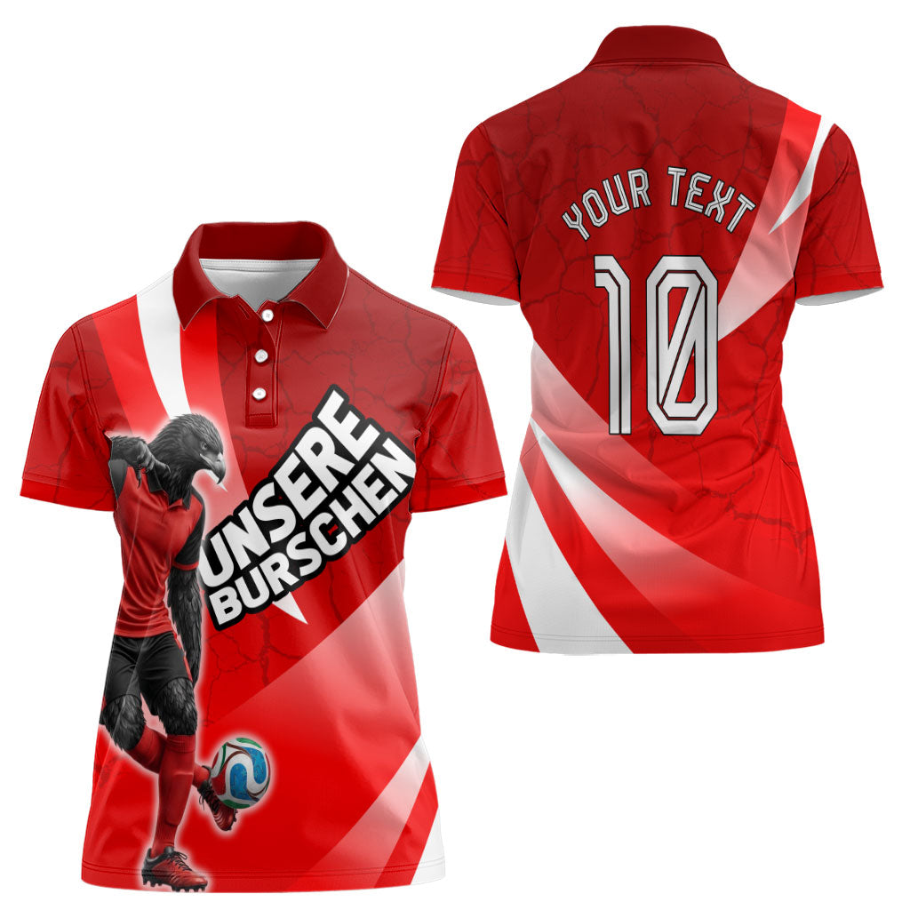 Personalized Austria Football Unsere Burschen Women Polo Shirt Eagle Mascot Patriotic Wave Grunge