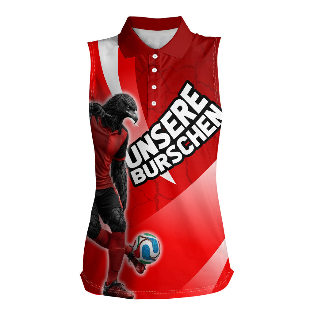 Personalized Austria Football Unsere Burschen Women Sleeveless Polo Shirt Eagle Mascot Patriotic Wave Grunge