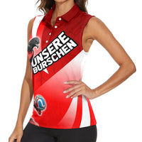 Personalized Austria Football Unsere Burschen Women Sleeveless Polo Shirt Eagle Mascot Patriotic Wave Grunge