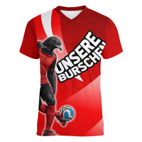 Personalized Austria Football Unsere Burschen Women V-Neck T-Shirt Eagle Mascot Patriotic Wave Grunge