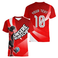 Personalized Austria Football Unsere Burschen Women V-Neck T-Shirt Eagle Mascot Patriotic Wave Grunge