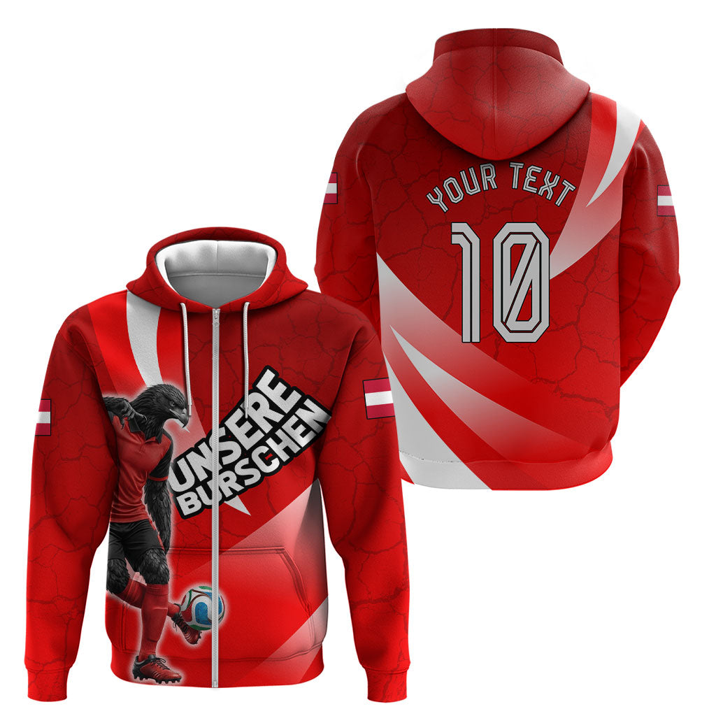 Personalized Austria Football Unsere Burschen Zip Hoodie Eagle Mascot Patriotic Wave Grunge