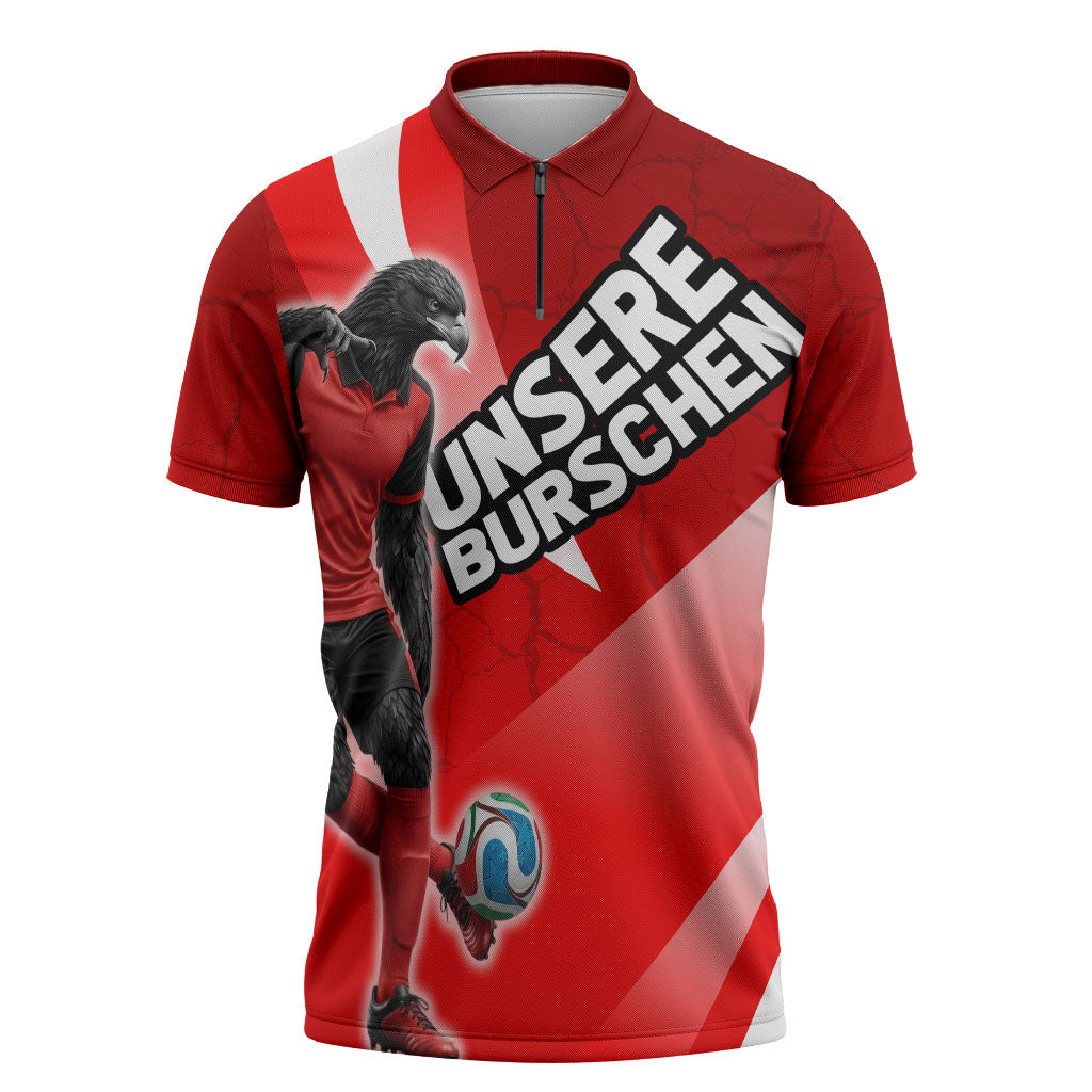 Personalized Austria Football Unsere Burschen Zipper Polo Shirt Eagle Mascot Patriotic Wave Grunge
