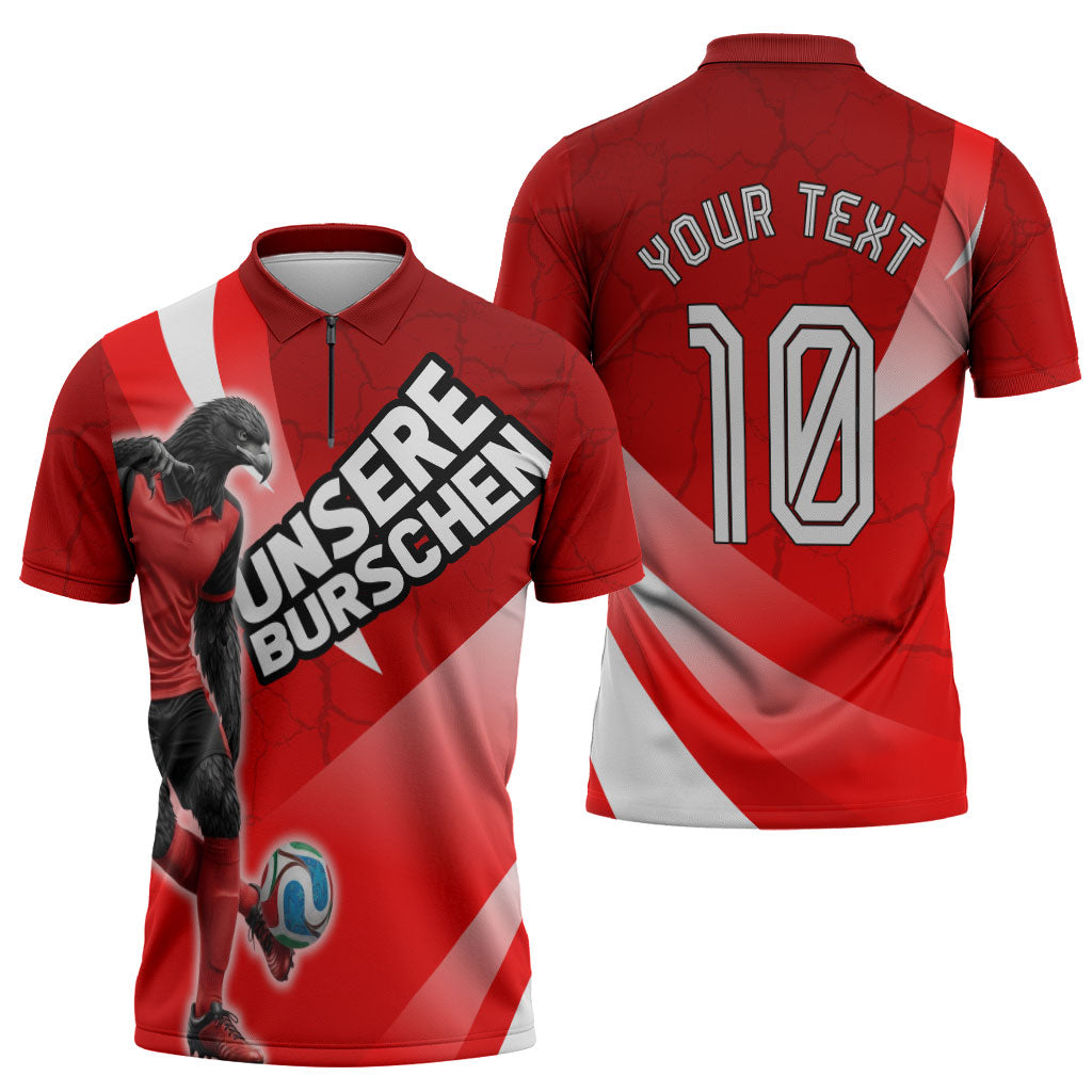 Personalized Austria Football Unsere Burschen Zipper Polo Shirt Eagle Mascot Patriotic Wave Grunge