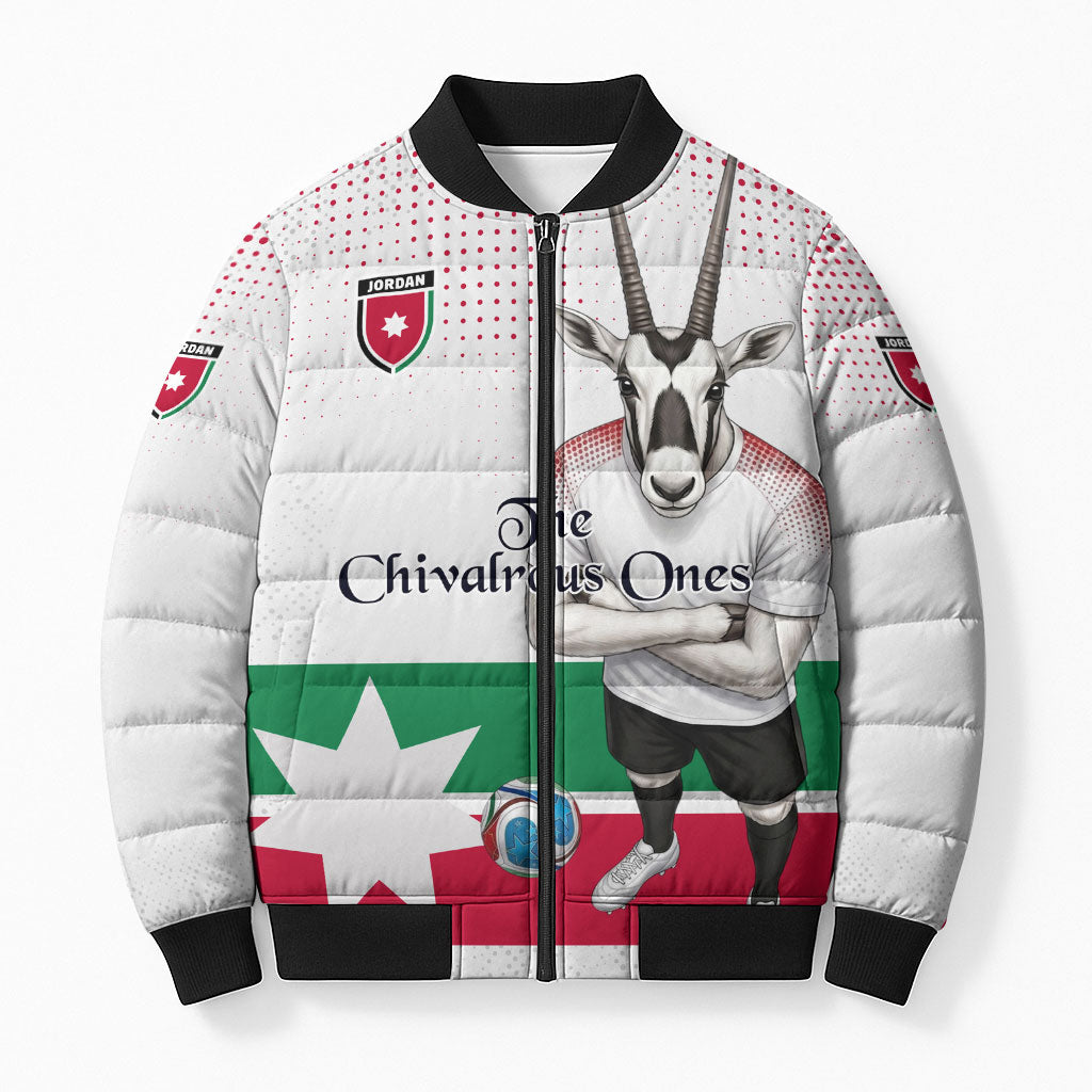 Personalized Jordan Football Bomber Puffer Jacket The Chivalrous Ones Oryx Mascot Patriotic Halftone Dot