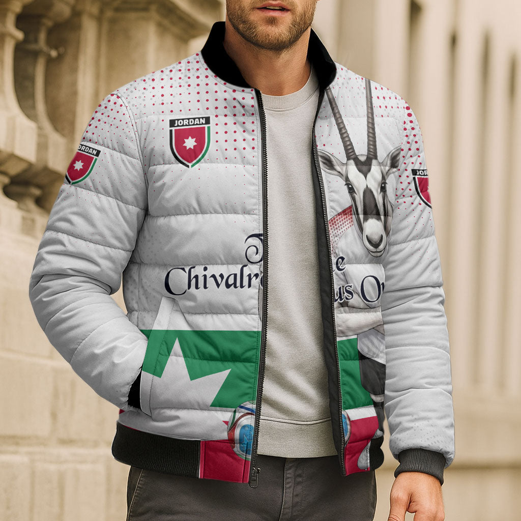 Personalized Jordan Football Bomber Puffer Jacket The Chivalrous Ones Oryx Mascot Patriotic Halftone Dot