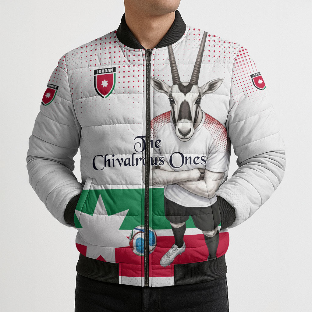 Personalized Jordan Football Bomber Puffer Jacket The Chivalrous Ones Oryx Mascot Patriotic Halftone Dot