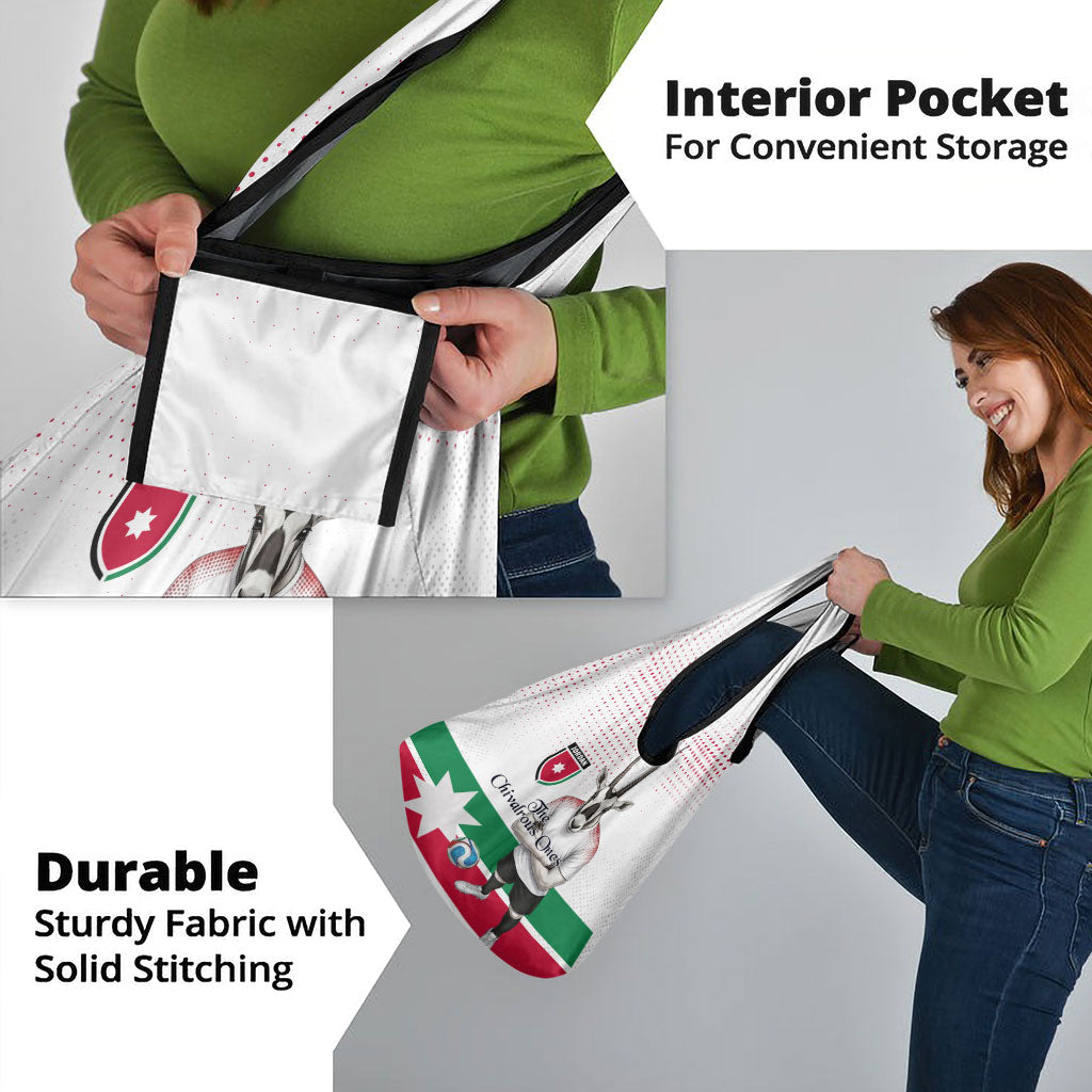 Jordan Football Grocery Bag The Chivalrous Ones Oryx Mascot Patriotic Halftone Dot