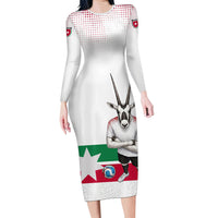 Jordan Football Long Sleeve Bodycon Dress The Chivalrous Ones Oryx Mascot Patriotic Halftone Dot
