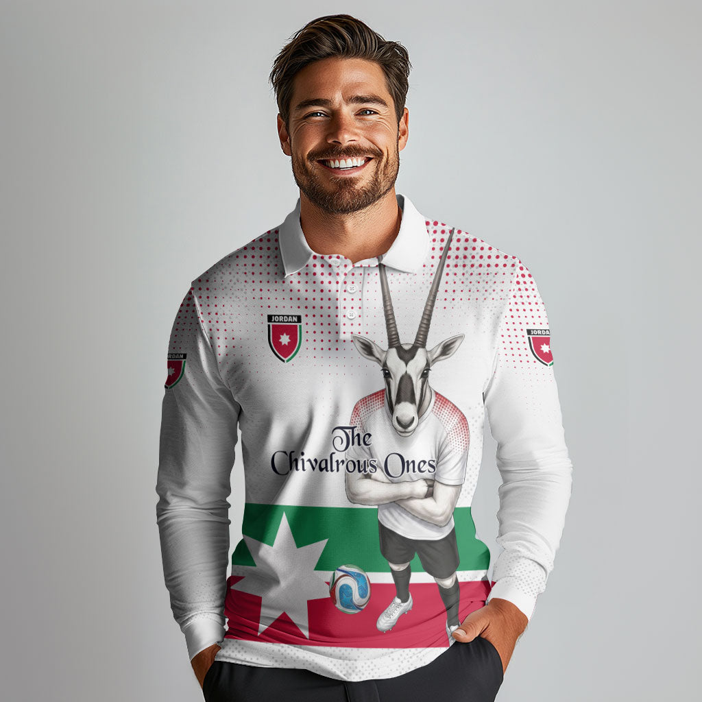 Personalized Jordan Football Long Sleeve Polo Shirt The Chivalrous Ones Oryx Mascot Patriotic Halftone Dot