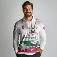 Personalized Jordan Football Long Sleeve Polo Shirt The Chivalrous Ones Oryx Mascot Patriotic Halftone Dot