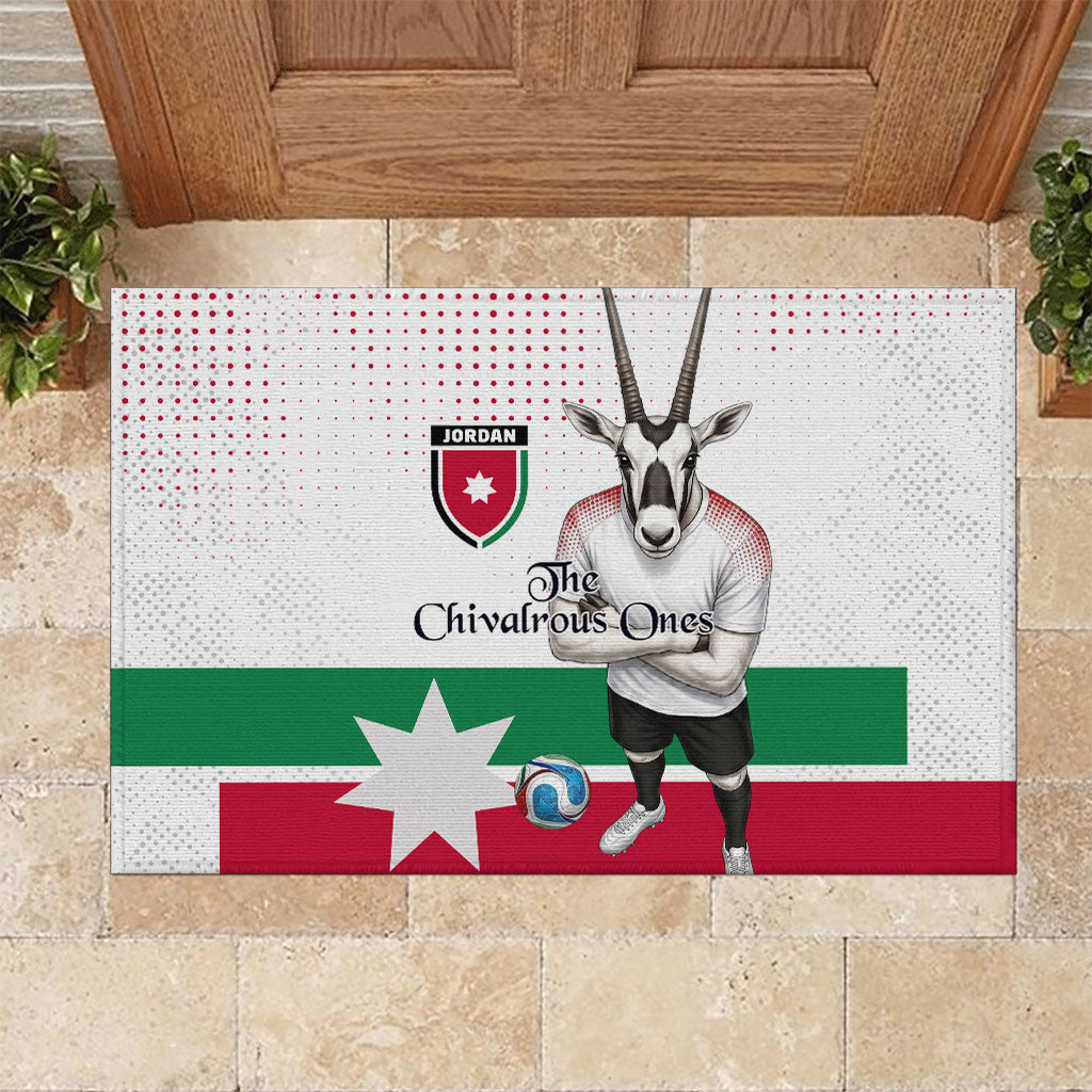 Jordan Football Rubber Doormat The Chivalrous Ones Oryx Mascot Patriotic Halftone Dot