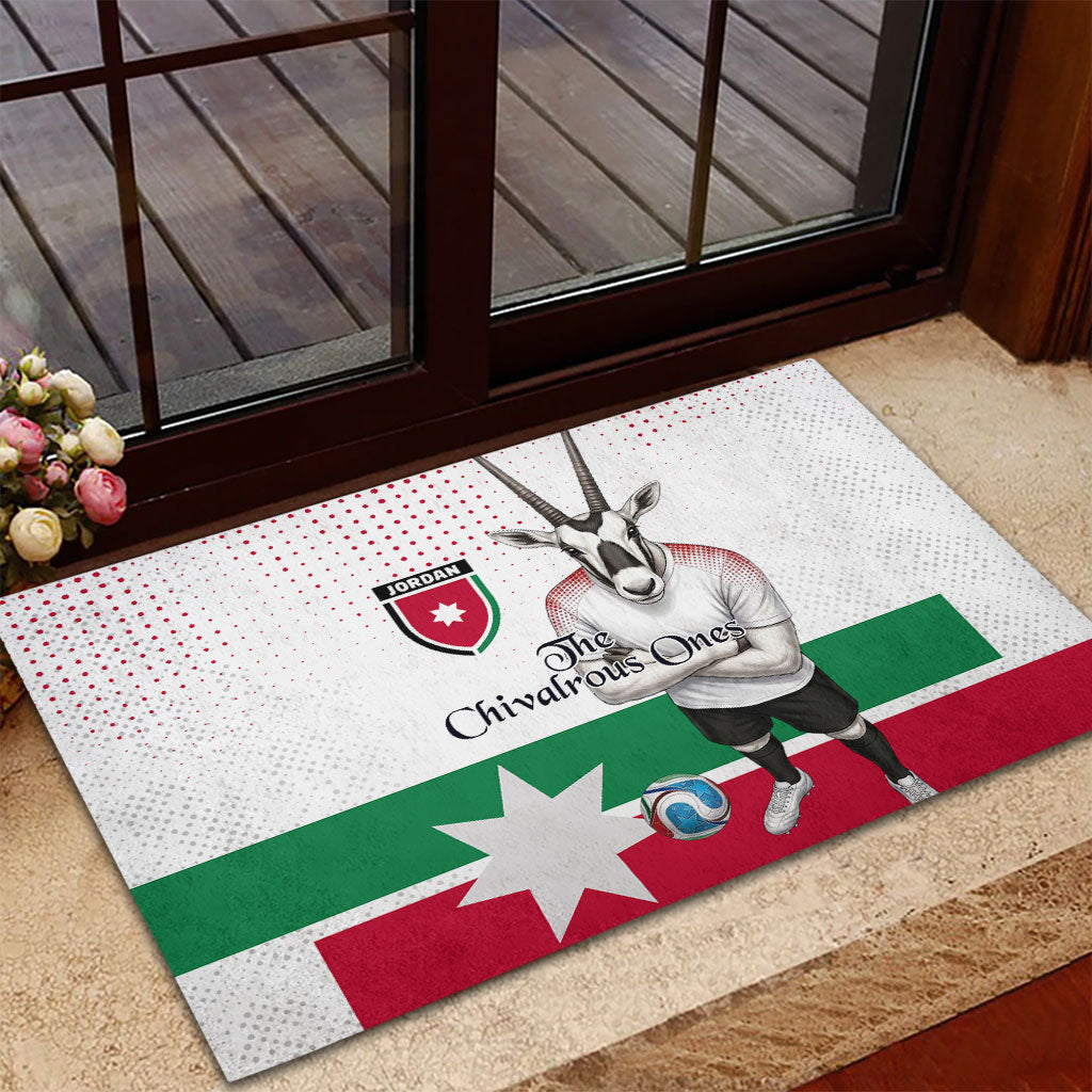 Jordan Football Rubber Doormat The Chivalrous Ones Oryx Mascot Patriotic Halftone Dot