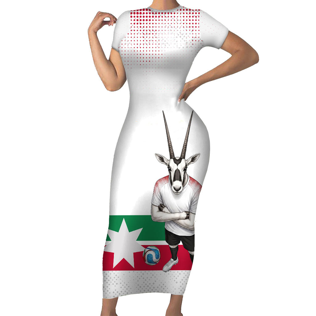 Jordan Football Short Sleeve Bodycon Dress The Chivalrous Ones Oryx Mascot Patriotic Halftone Dot