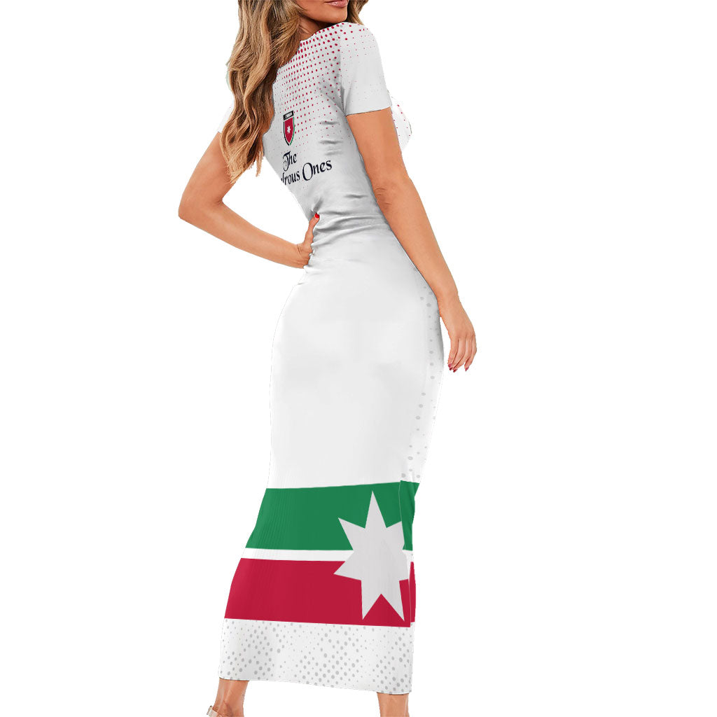 Jordan Football Short Sleeve Bodycon Dress The Chivalrous Ones Oryx Mascot Patriotic Halftone Dot