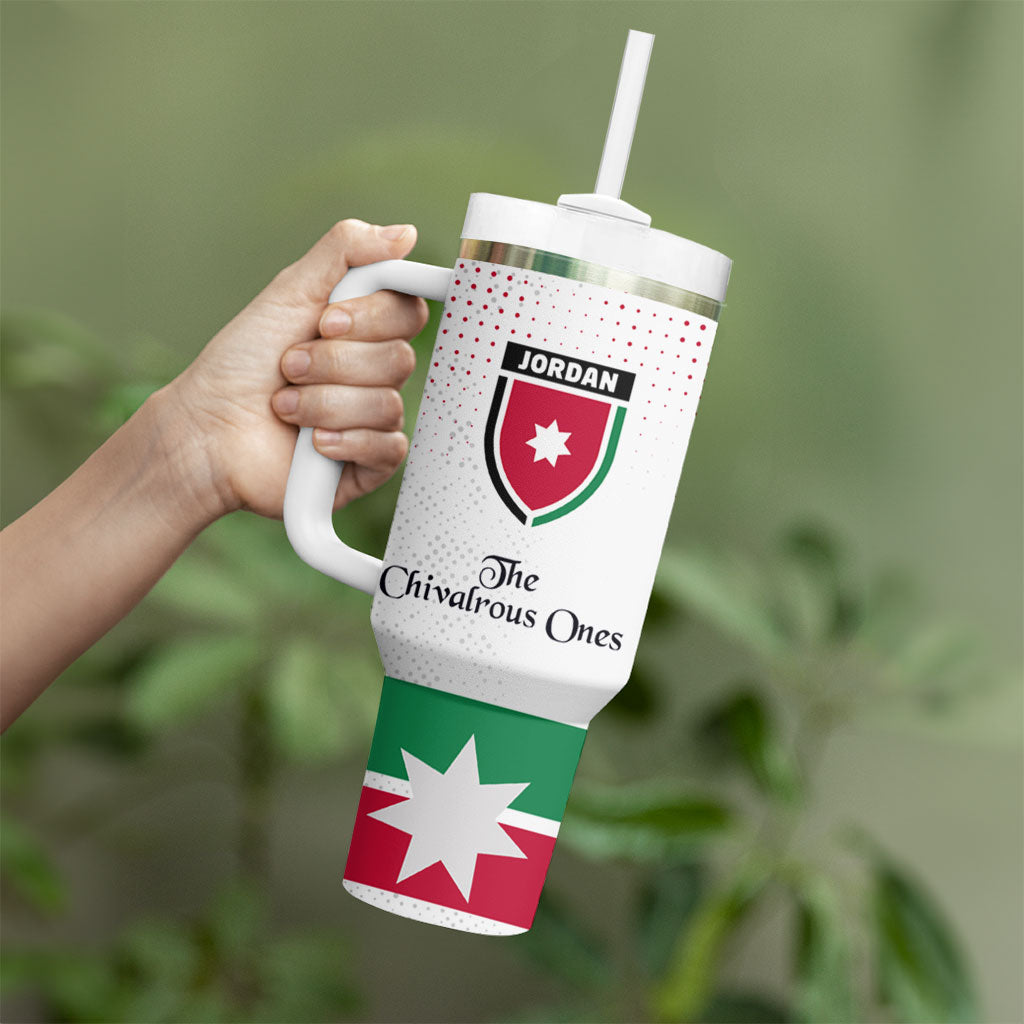 Jordan Football Tumbler With Handle The Chivalrous Ones Oryx Mascot Patriotic Halftone Dot