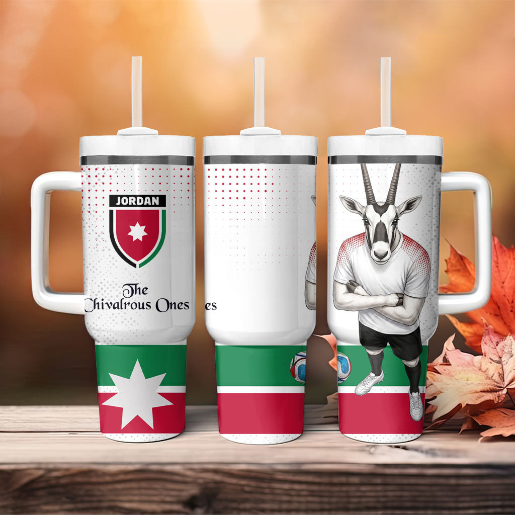 Jordan Football Tumbler With Handle The Chivalrous Ones Oryx Mascot Patriotic Halftone Dot