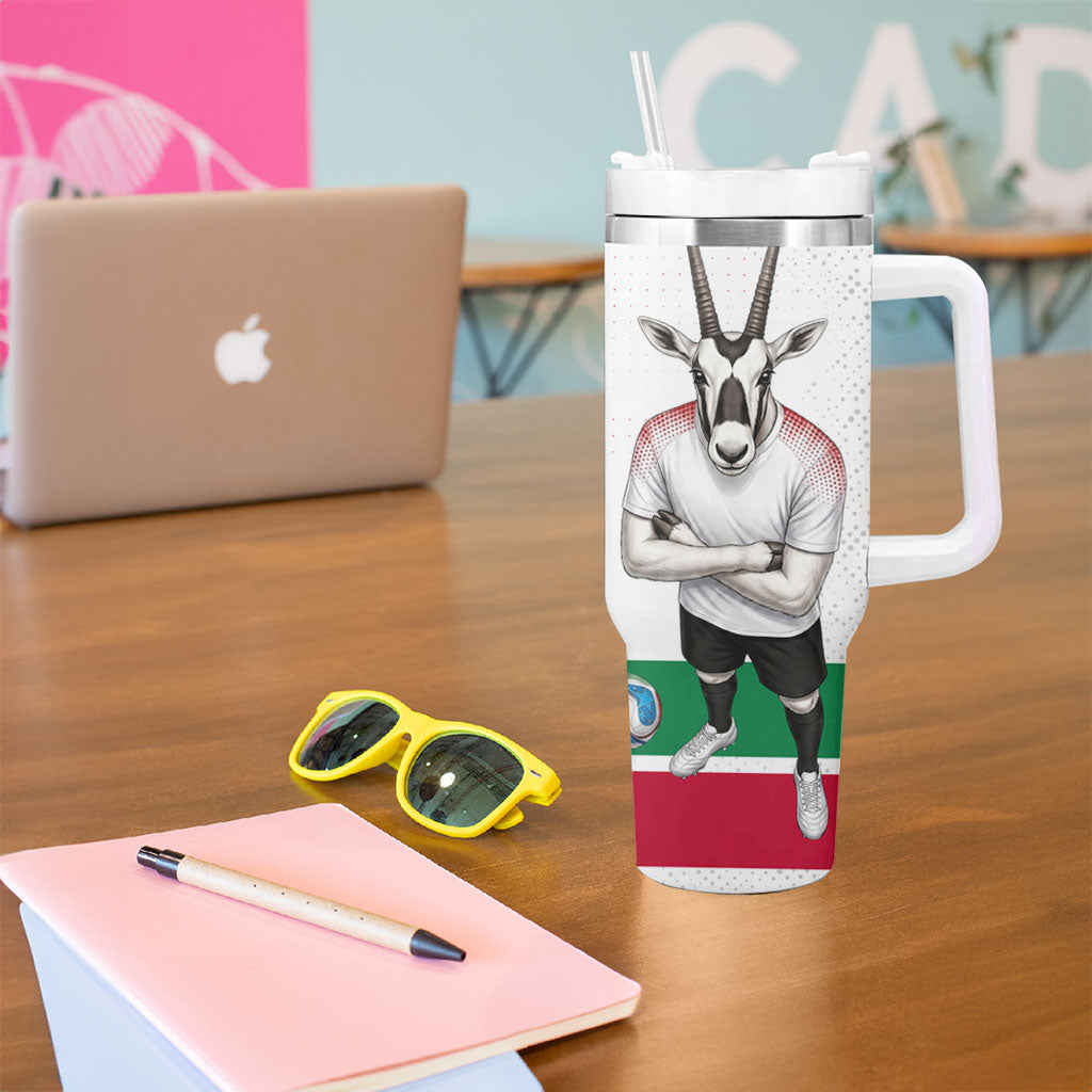 Jordan Football Tumbler With Handle The Chivalrous Ones Oryx Mascot Patriotic Halftone Dot