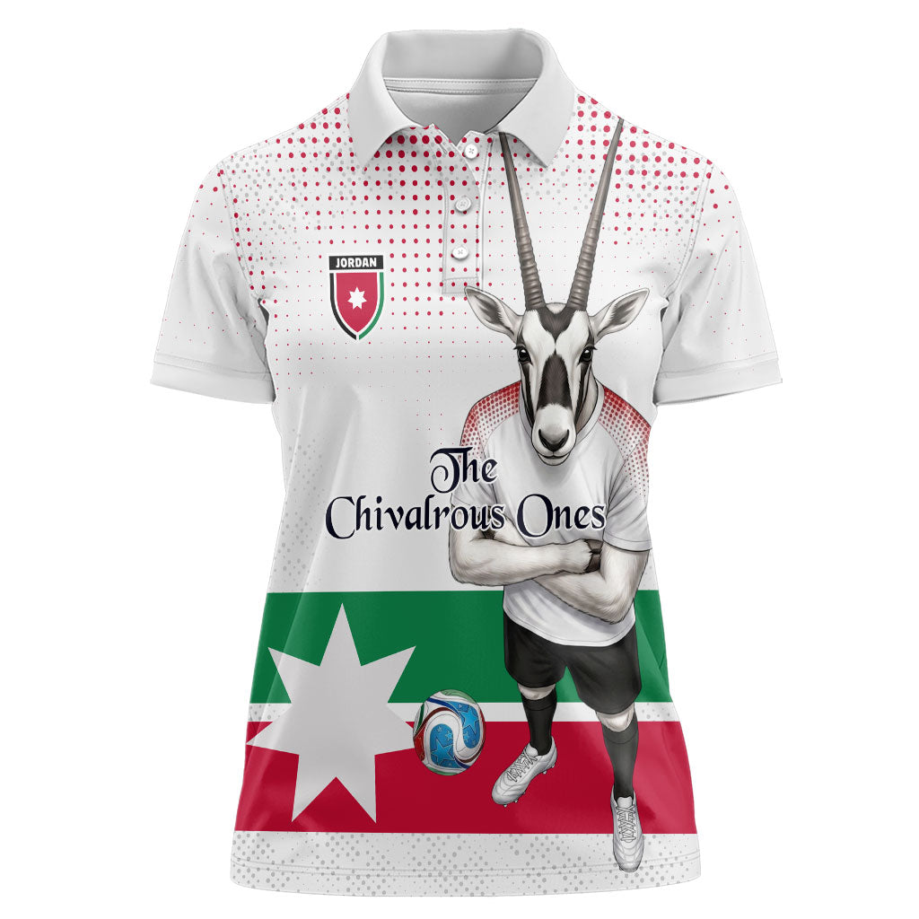 Personalized Jordan Football Women Polo Shirt The Chivalrous Ones Oryx Mascot Patriotic Halftone Dot