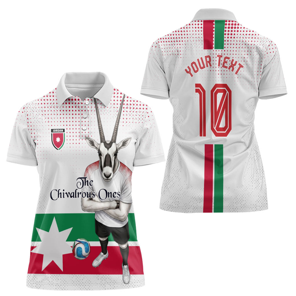 Personalized Jordan Football Women Polo Shirt The Chivalrous Ones Oryx Mascot Patriotic Halftone Dot